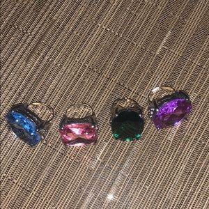 Bing gem rings . Lot of 4 . Adjustable blue pink